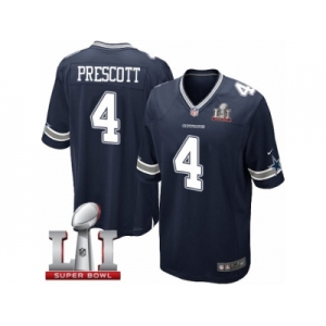 Youth Nike Dallas Cowboys #4 Dak Prescott Elite Navy Blue Team Color Super Bowl LI NFL Jersey