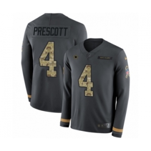 Youth Nike Dallas Cowboys #4 Dak Prescott Limited Black Salute to Service Therma Long Sleeve NFL Jersey