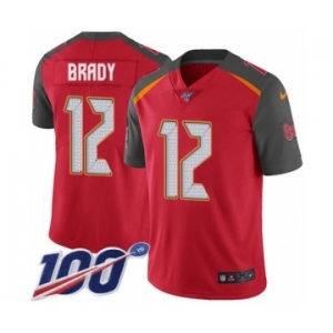 Men's Tampa Bay Buccaneers #12 Tom Brady Red Team Color Vapor Untouchable Limited Player 100th Season Football Jersey