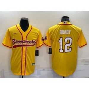 Men's Tampa Bay Buccaneers #12 Tom Brady Yellow Stitched Cool Base Nike Baseball Jersey