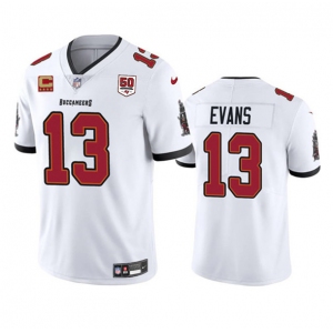 Men's Tampa Bay Buccaneers #13 Mike Evans White 2025 50th Anniversary Patch And 4-Star C Patch Vapor Untouchable Limited Football Stitched Jersey