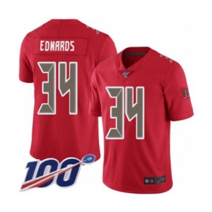 Men's Tampa Bay Buccaneers #34 Mike Edwards Limited Red Rush Vapor Untouchable 100th Season Football Jersey