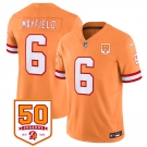 Men's Tampa Bay Buccaneers #6 Baker Mayfield Orange 2025 F.U.S.E. 50th Anniversary Patch Vapor Untouchable Limited Football Stitched Jersey
