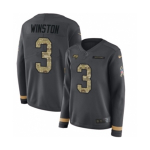 Women Nike Tampa Bay Buccaneers #3 Jameis Winston Limited Black Salute to Service Therma Long Sleeve NFL Jersey