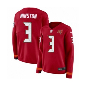 Women Nike Tampa Bay Buccaneers #3 Jameis Winston Limited Red Therma Long Sleeve NFL Jersey