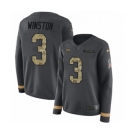 Women's Nike Tampa Bay Buccaneers #3 Jameis Winston Limited Black Salute to Service Therma Long Sleeve NFL Jersey