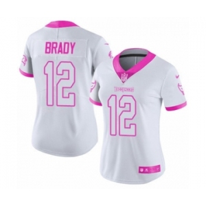 Women's Tampa Bay Buccaneers #12 Tom Brady Limited White Pink Rush Fashion Football Jersey