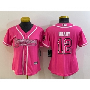 Women's Tampa Bay Buccaneers #12 Tom Brady Pink With Patch Cool Base Stitched Baseball Jersey