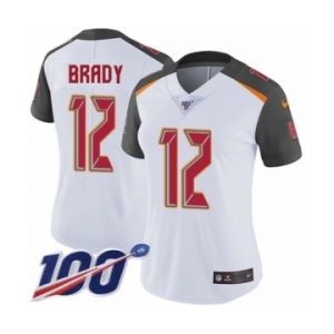 Women's Tampa Bay Buccaneers #12 Tom Brady White Vapor Untouchable Limited Player 100th Season Football Jersey