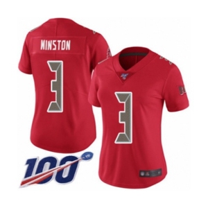 Women's Tampa Bay Buccaneers #3 Jameis Winston Limited Red Rush Vapor Untouchable 100th Season Football Jersey