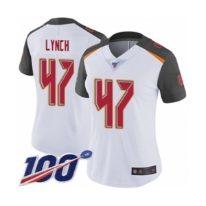 Women's Tampa Bay Buccaneers #47 John Lynch White Vapor Untouchable Limited Player 100th Season Football Jersey