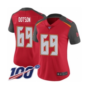 Women's Tampa Bay Buccaneers #69 Demar Dotson Red Team Color Vapor Untouchable Limited Player 100th Season Football Jersey