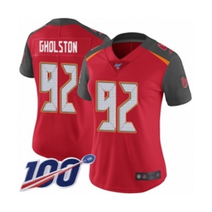 Women's Tampa Bay Buccaneers #92 William Gholston Red Team Color Vapor Untouchable Limited Player 100th Season Football Jersey