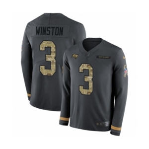 Youth Nike Tampa Bay Buccaneers #3 Jameis Winston Limited Black Salute to Service Therma Long Sleeve NFL Jersey