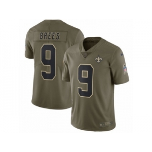 Men Nike New Orleans Saints #9 Drew Brees Limited Olive 2017 Salute to Service NFL Jersey