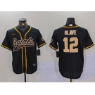 Men's New Orleans Saints #12 Chris Olave Black Cool Base Stitched Baseball Jersey