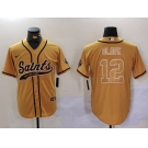 Men's New Orleans Saints #12 Chris Olave Gold Cool Base Stitched Baseball Jersey