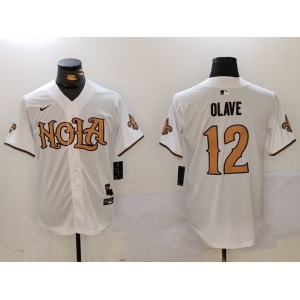 Men's New Orleans Saints #12 Chris Olave Number White Nola Baseball Jerseys