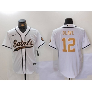 Men's New Orleans Saints #12 Chris Olave White Cool Base Stitched Baseball Jersey