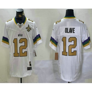 Men's New Orleans Saints #12 Chris Olave White Team Patch 2024 FUSE Vapor Limited Stitched Jersey