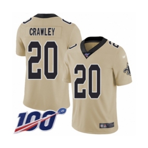 Men's New Orleans Saints #20 Ken Crawley Limited Gold Inverted Legend 100th Season Football Jersey