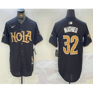 Men's New Orleans Saints #32 Tyrann Mathieu Black Nola Baseball Jersey