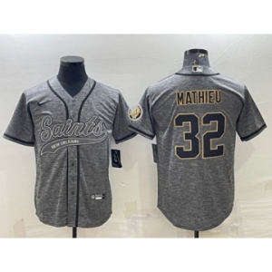 Men's New Orleans Saints #32 Tyrann Mathieu Gray With Patch Cool Base Stitched Baseball Jersey