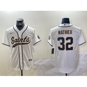 Mens New Orleans Saints #32 Tyrann Mathieu White Cool Base Stitched Baseball Jersey