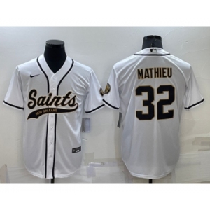 Men's New Orleans Saints #32 Tyrann Mathieu White Stitched MLB Cool Base Nike Baseball Jersey