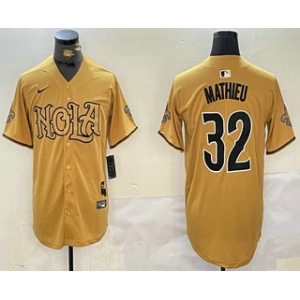 Men's New Orleans Saints #32 Tyrann Mathieu Yellow Nola Baseball Jersey