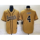 Men's New Orleans Saints #4 Derek Carr Gold With Patch Cool Base Stitched Baseball Jersey