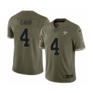 Men's New Orleans Saints #4 Derek Carr Olive Salute To Service Limited Stitched Jersey