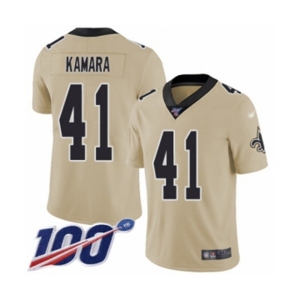 Men's New Orleans Saints #41 Alvin Kamara Limited Gold Inverted Legend 100th Season Football Jersey