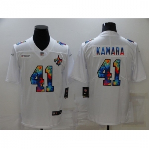 Men's New Orleans Saints #41 Alvin Kamara White Rainbow Version Nike Limited Jersey