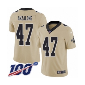 Men's New Orleans Saints #47 Alex Anzalone Limited Gold Inverted Legend 100th Season Football Jersey