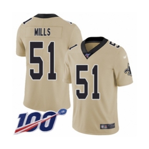 Men's New Orleans Saints #51 Sam Mills Limited Gold Inverted Legend 100th Season Football Jersey