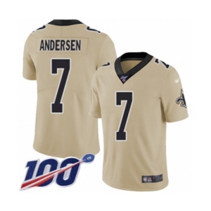 Men's New Orleans Saints #7 Morten Andersen Limited Gold Inverted Legend 100th Season Football Jersey