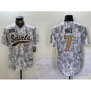 Men's New Orleans Saints #7 Taysom Hill Arctic Camo 2024 Salute to Service Stitched Baseball Jerseys
