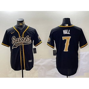 Men's New Orleans Saints #7 Taysom Hill Black With Patch Cool Base Stitched Baseball Jersey