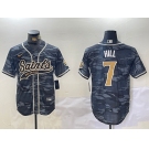 Men's New Orleans Saints #7 Taysom Hill Grey Camo With Patch Cool Base Stitched Baseball Jersey