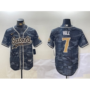 Men's New Orleans Saints #7 Taysom Hill Grey Camo With Patch Cool Base Stitched Baseball Jersey