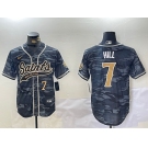 Men's New Orleans Saints #7 Taysom Hill Grey Camo With Patch Cool Base Stitched Baseball Jerseys