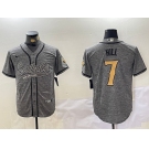 Men's New Orleans Saints #7 Taysom Hill Grey With Patch Cool Base Stitched Baseball Jersey