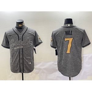 Men's New Orleans Saints #7 Taysom Hill Grey With Patch Cool Base Stitched Baseball Jersey