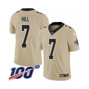 Men's New Orleans Saints #7 Taysom Hill Limited Gold Inverted Legend 100th Season Football Jersey