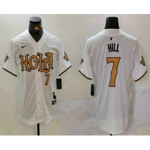 Men's New Orleans Saints #7 Taysom Hill Number White Nola Baseball Jersey