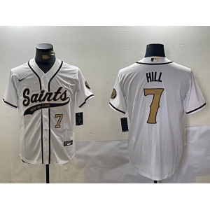 Men's New Orleans Saints #7 Taysom Hill White With Patch Cool Base Stitched Baseball Jerseys