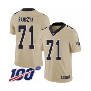 Men's New Orleans Saints #71 Ryan Ramczyk Limited Gold Inverted Legend 100th Season Football Jersey