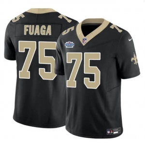 Men's New Orleans Saints #75 Taliese Fuaga Black 2024 With Dradt Patch F.U.S.E Vapor Limited Stitched Football Jersey