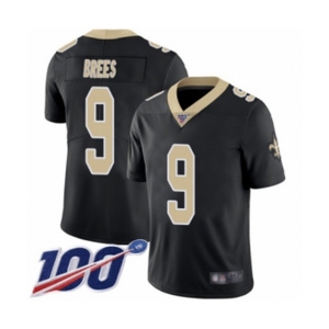 Men's New Orleans Saints #9 Drew Brees Black Team Color Vapor Untouchable Limited Player 100th Season Football Jersey